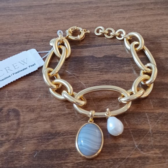 J. Crew Jewelry - J. Crew Double Chain Agate & Freshwater Pearl Bracelet